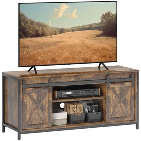 HOMCOM Stand TV Lowboard, Design industrial, pentru televizoare de 60'', 6 rafturi, 2 uși glisante, Maro/Negru | Aosom Romania