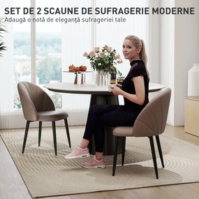 HOMCOM Set 2 Scaune din Piele Ecologică cu Picioare din Oțel și Spătar, 52x54x79 cm, Maro | Aosom Romania