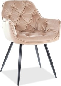 Scaun tapitat modern CHERRY, bej/negru, stofa catifelata/metal, 57x58x
