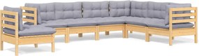 vidaXL Set mobilier grădină cu perne gri, 7 piese, lemn masiv de pin