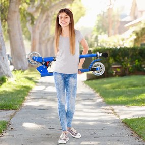 Trotinetă pliabilă din aluminiu cu roți LED albastră