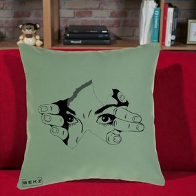 Perna Decorativa Ochi care Rup Suprafata, 40x40 cm, Verde, Husa Detasabila, Perna Inclusa, BEKZ®