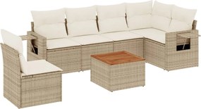 vidaXL Set canapele de grădină, 7 piese, cu perne, bej, poliratan