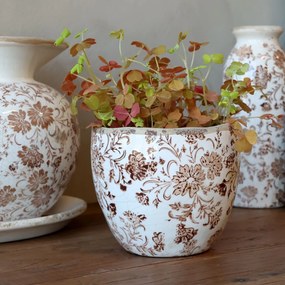 Ghiveci decorativ mocca din ceramică pictată manual, cu motiv floral, 13x11 cm, „Grenoble"