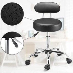 Casaria Taburet pe roți cu spătar ROLAND, Ø35cm, negru