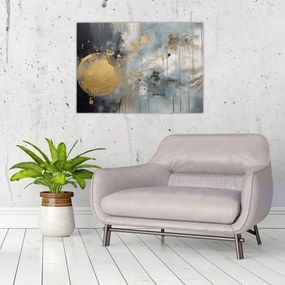 Tablou pe sticlă - Abstracție cu minge de aur (70x50 cm)