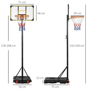 SPORTNOW Coș de Baschet pentru Copii 6-14 Ani, Coș de Baschet cu Înălțime Reglabilă, Roți și Bază Umplută, 71x46 cm, Galben | Aosom Romania