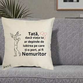Cadou pentru Tata - Perna Personalizata Tata Nemuritor Joaca in Aer, 40x40 cm, Ecru, Husa Detasabila, Perna Inclusa, BEKZ®