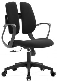 Scaun ergonomic Victor-M, mecanism multifunctional, suport lombar dublu, material textil, Negru