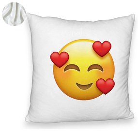 Perna Decorativa Fluffy, Model Emoji In Love, 40x40 cm, Alba, Husa Detasabila, Burduf