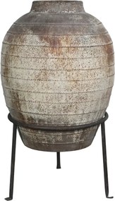 Vas decorativ pe suport din metal, crem, H76 cm, aspect antichizat