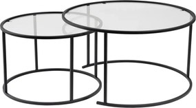 Set 2 masute cafea AURUM, transparent/negru, sticla/metal
