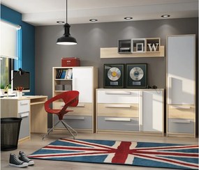 Comodă Jowiza 07 cu sertare 92 cm - fag fjord / alb / gri platină
