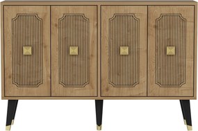 Comoda DESARI, stejar/auriu/negru, PAL melaminat, 120x30x80 cm