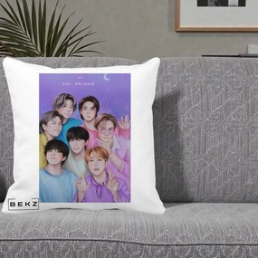 Perna Personalizata K-pop BTS Our Universe Fanart Violet Pastel, 40x40 cm, Alba Mata, Husa Detasabila, Perna Inclusa, BEKZ®