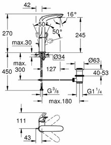 Baterie lavoar inalta Grohe Eurostyle New L alb maner loop
