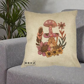 Perna Decorativa Ciuperca Pisica Boho, 40x40 cm, Crem, Husa Detasabila, Perna Inclusa, BEKZ®