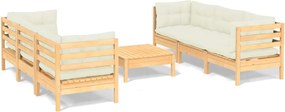 vidaXL Set mobilier grădină cu perne crem, 7 piese, lemn masiv pin
