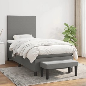 vidaXL Pat box spring cu saltea, gri închis, 90x200 cm, textil