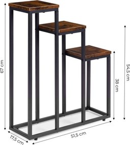 Suport pentru flori Loft - raft metalic cu 3 etaje cu rafturi din lemn