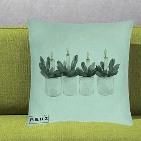 Perna Decorativa Lumanari Advent in Borcane, 40x40 cm, Verde Menta, Husa Detasabila, Perna Inclusa, BEKZ®