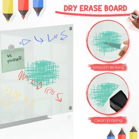 Vinsetto Tablă de Sticlă Albă cu 4 Markere și Burete de Șters 90x60x0.4 cm | Aosom Romania