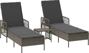 vidaXL Șezlong cu pernă 2-persoană 3 pcs Gri și gri închis poliratan