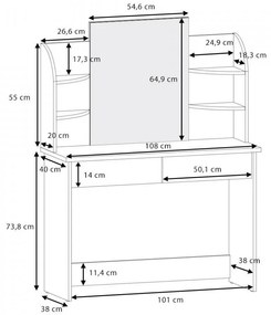 SEN221 - Set Masa neagra toaleta, 108 cm, cosmetica machiaj oglinda masuta vanity, oglinda cu sau fara LED, cu sau fara scaun