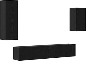 vidaXL Set comodă TV Pe perete 4 pcs Stejar Negru Lemn compozit