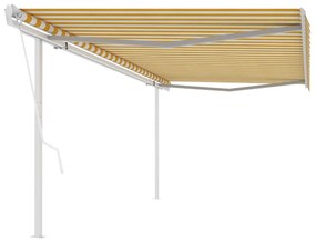 vidaXL Copertină retractabilă automat, cu stâlpi, galben&amp;alb, 5x3 m
