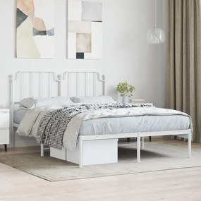 373938 vidaXL Cadru de pat metalic cu tăblie, alb, 150x200 cm