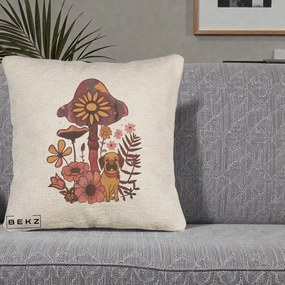 Perna Decorativa Ciuperca Caine Boho, 40x40 cm, Bej Canapea, Husa Detasabila, Perna Inclusa, BEKZ®