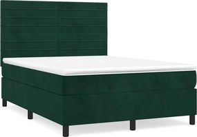 vidaXL Pat box spring cu saltea, verde închis, 140x190 cm, catifea