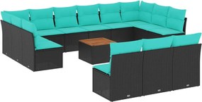 vidaXL Set mobilier de grădină cu perne, 14 piese, negru, poliratan
