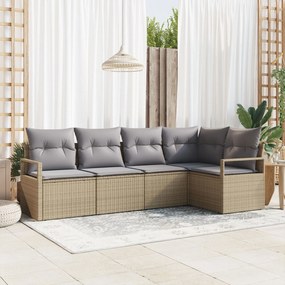 vidaXL Set de canapele pentru grădină 5 pcs Bej Rattan poli