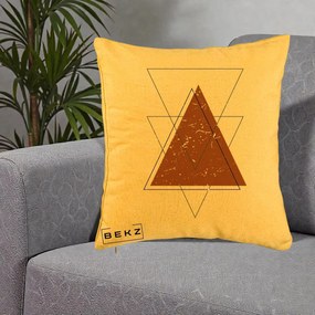 Perna Decorativa Geometric Triunghiuri Sacred, 40x40 cm, Galben, Husa Detasabila, Perna Inclusa, BEKZ®