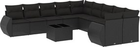 vidaXL Set canapele de grădină cu perne, 11 piese, negru, poliratan