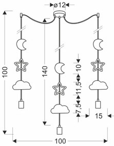 Lustră pentru copii cu cablu TRIO 3xE27/20W/230V gri/galben/alb