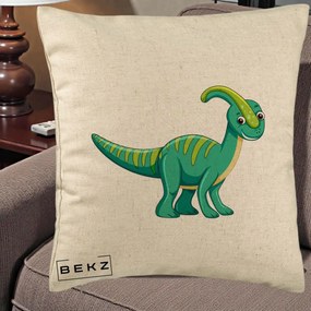 Perna Decorativa Parasaur Verde, 40x40 cm, Bej, Husa Detasabila, Perna Inclusa, BEKZ®
