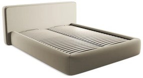 Pat matrimonial bej tapițat cu spațiu de depozitare cu somieră 160x200 cm Kiana – Makamii