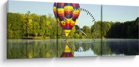 Tablou cu balon cu aer cald pe un lac (cu ceas) (90x30 cm)