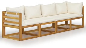 3057639 vidaXL Canapea de grădină 4 locuri cu perne, crem, lemn masiv acacia
