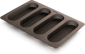 Tavă pentru baghete Lekue 1009039, 29x20x2 cm, 600 ml, 4 compartimente, silicon platinat, de la -60 la +220 °C, maro