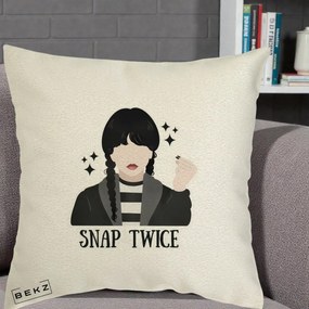 Perna Personalizata Wednesday Snap Twice, 40x40 cm, Ecru, Husa Detasabila, Perna Inclusa, BEKZ®