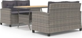 vidaXL Set mobilier de grădină cu perne, 3 piese, gri, poliratan