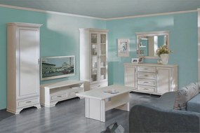 Mobilier living alb clasic IDENTO 7, format din vitrina, dulap, comoda