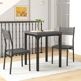 HOMCOM Set dining 3 piese, set masă, 1 masă, 2 scaune, MDF+metal, Gri | Aosom Romania