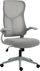 HOMCOM Scaun de birou ergonomic rotativ, cu cotiere rabatabile, funcție de balans, înălțime reglabilă, din plasă, gri | Aosom Romania