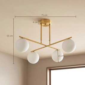 HOMCOM Lampă suspendată cu 4 globuri, înălțime reglabilă, rotire 350°, modernă, din oțel, auriu | Aosom Romania