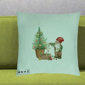 Perna Decorativa Pitic de Craciun cu Brad, 40x40 cm, Verde Menta, Husa Detasabila, Perna Inclusa, BEKZ®